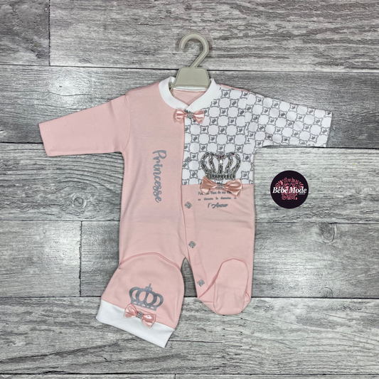 Grenouillère 2 pièces – Couronne – Coton – Nouveau-né