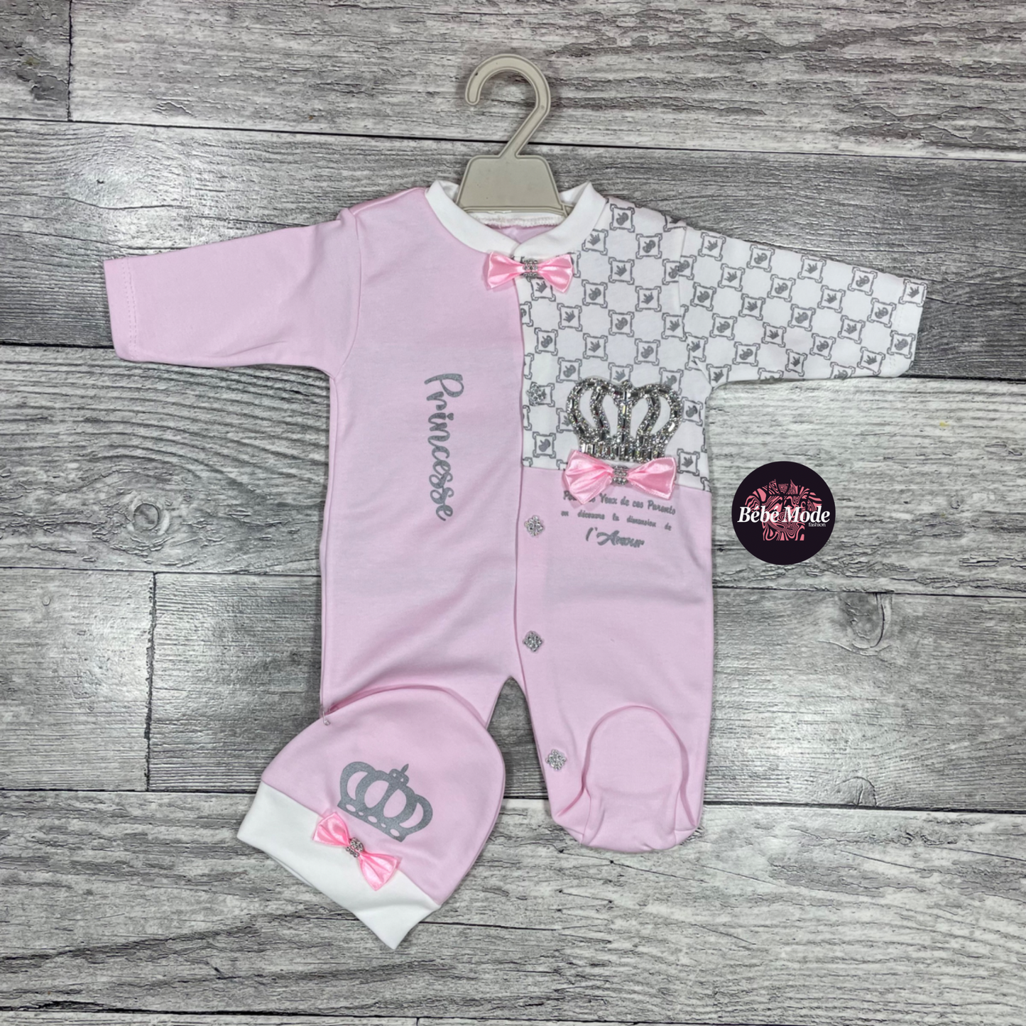 Grenouillère 2 pièces – Couronne – Coton – Nouveau-né