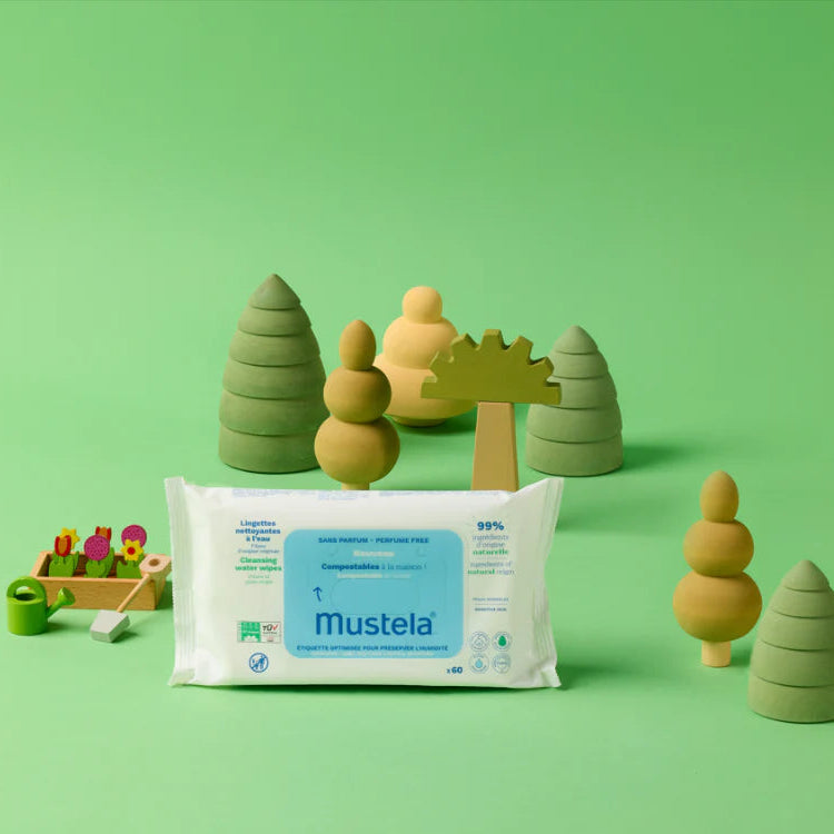 Mustela – Lingettes nettoyantes à l'eau compostables x 60 pieces