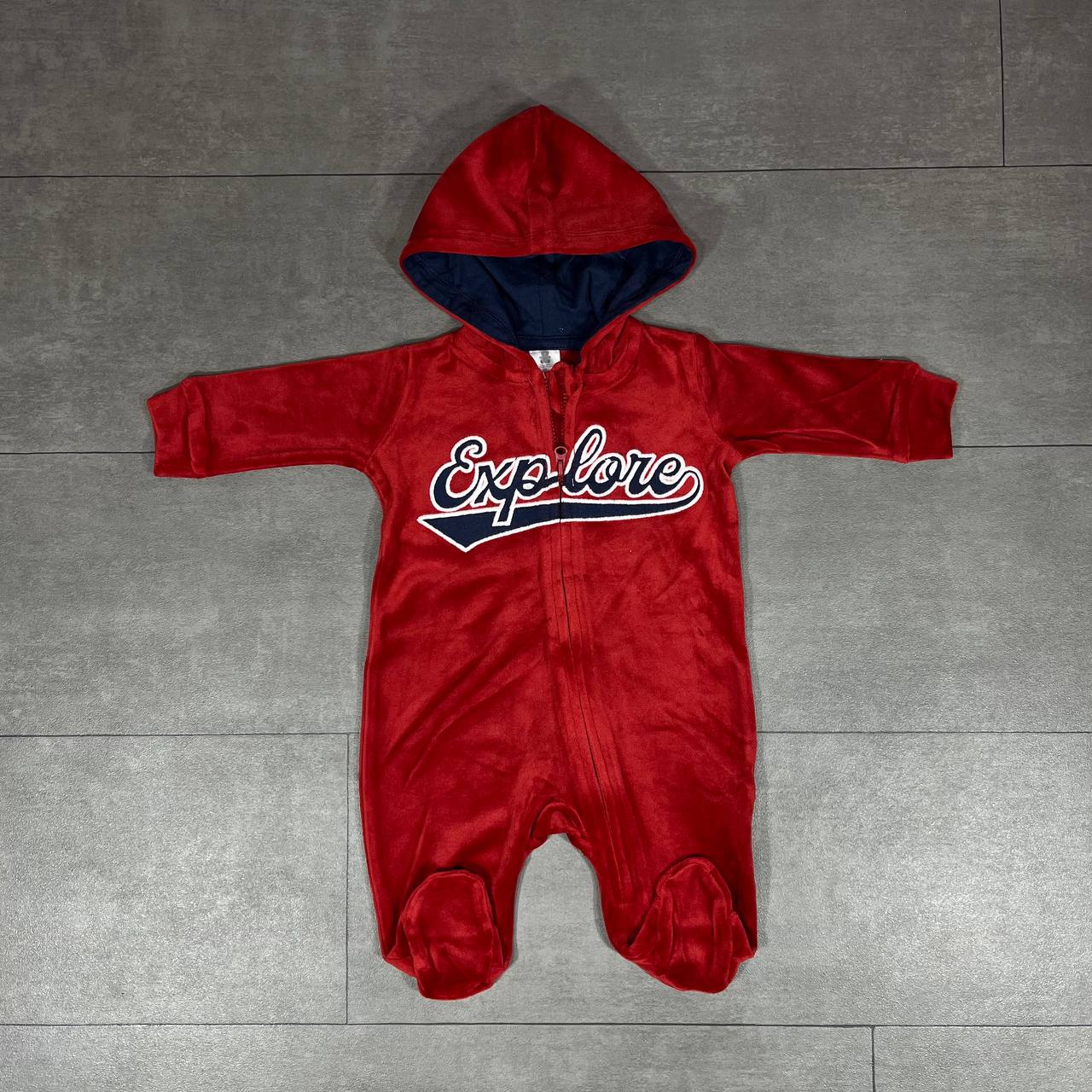 Grenouillère à capuche en velours pour bébé