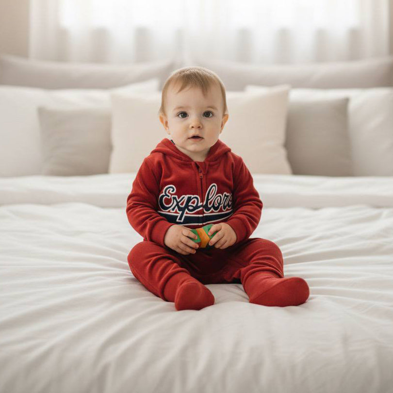 Grenouillère à capuche en velours pour bébé