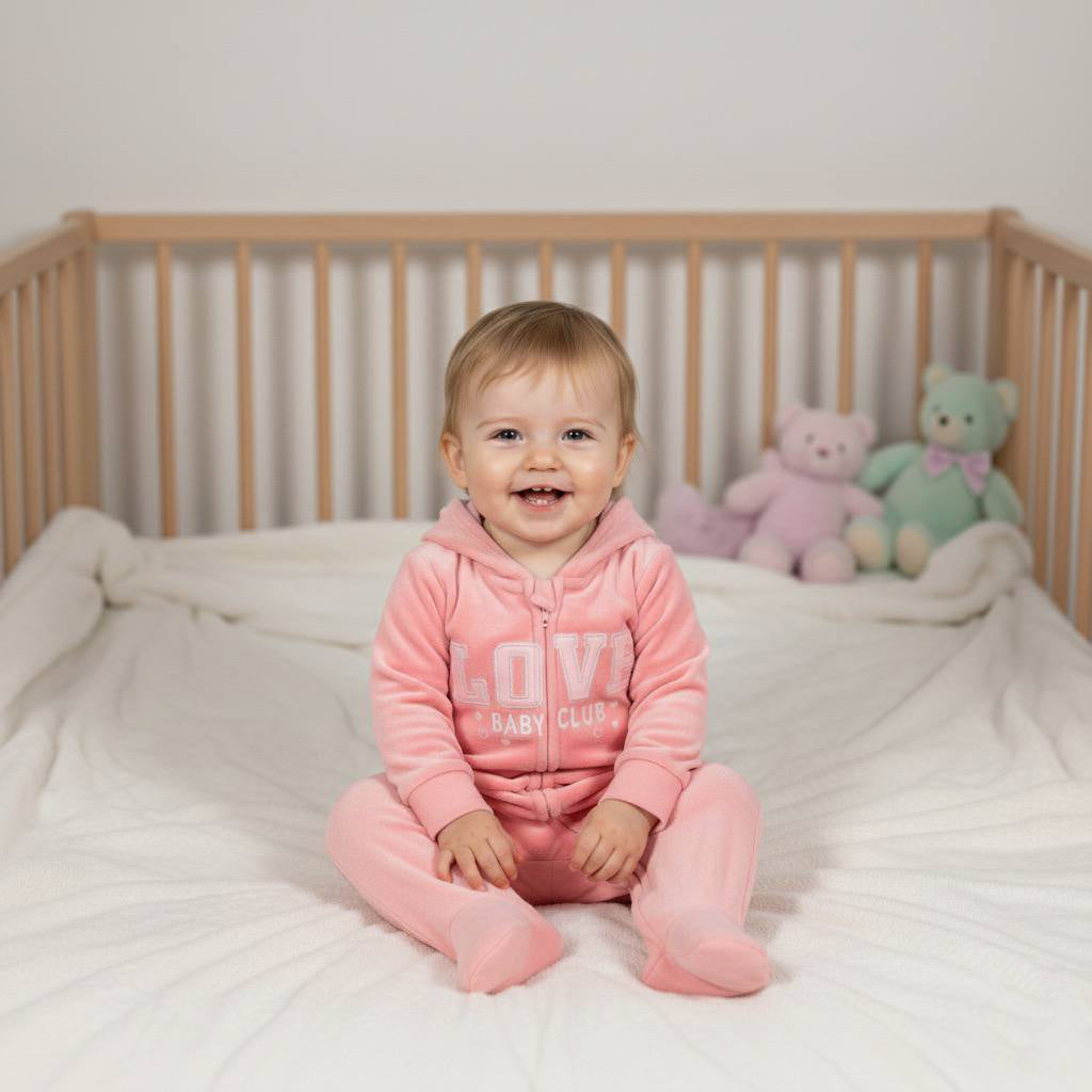 Grenouillère à capuche en velours pour bébé