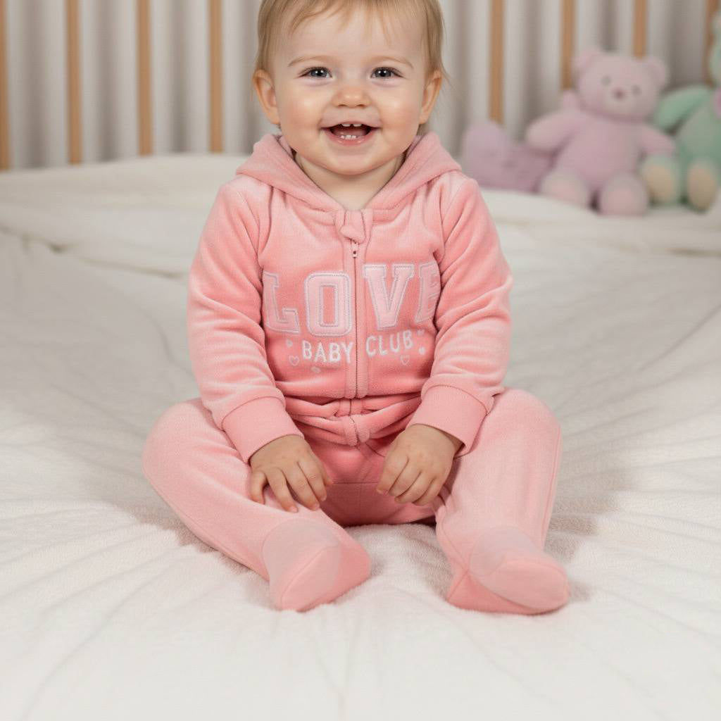 Grenouillère à capuche en velours pour bébé