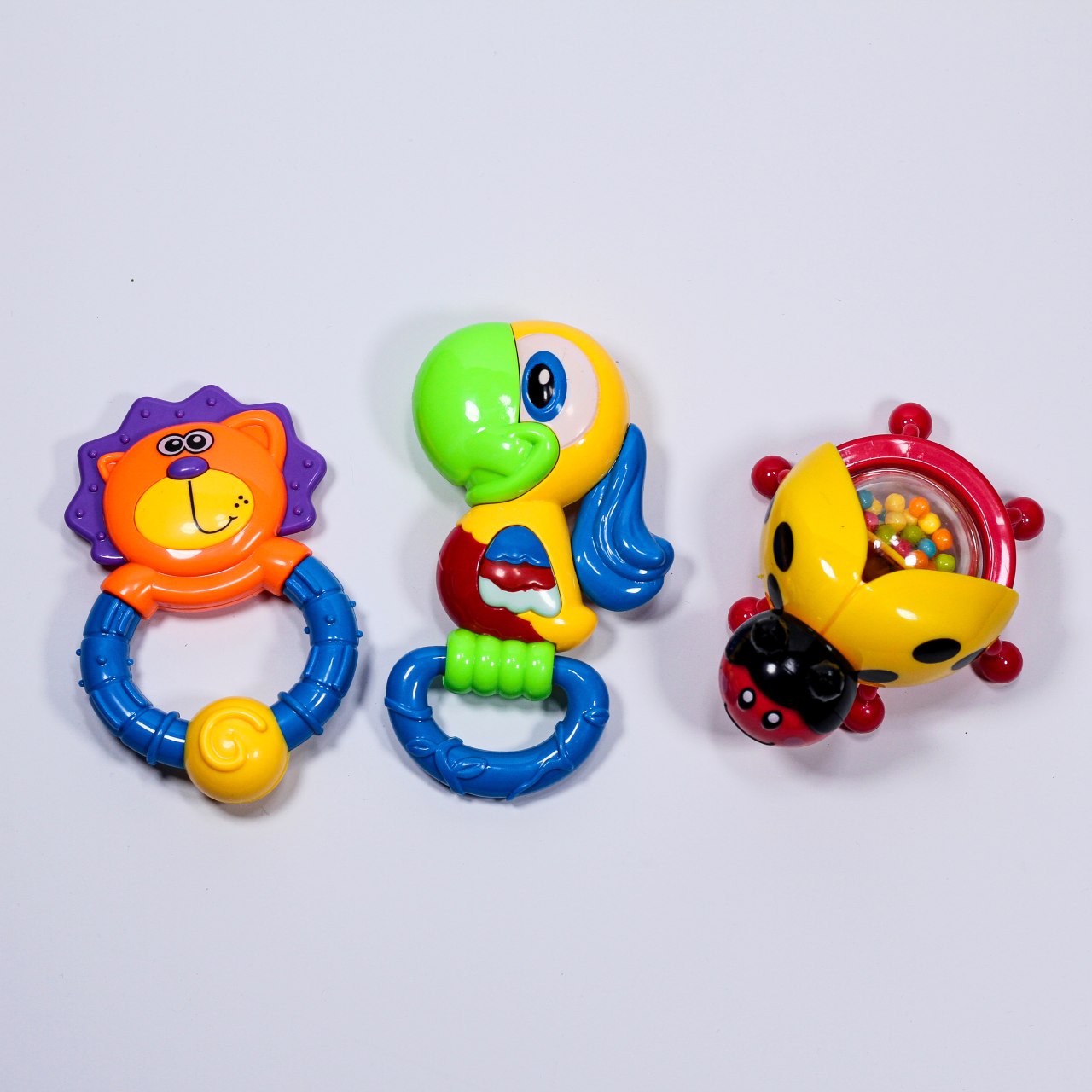 Set de Hochets Bébé Colorés – Lion, Oiseau & Abeille | Jouets Éducatifs 3M+