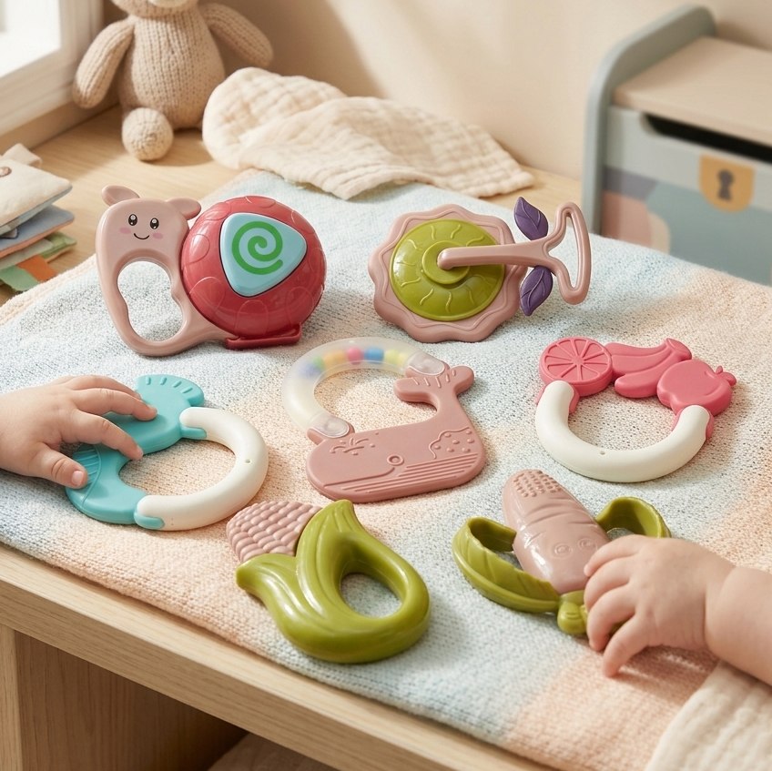 Set de Hochets & Anneaux de Dentition Bébé – Jouets Sensoriels Colorés 3M+