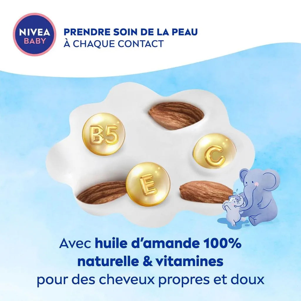 NIVEA – Baby Shampooing Douceur & Soin à l’Huile d’Amande & Vitamines B5, C, E – Sans Larmes