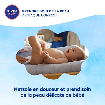 NIVEA – Baby Lingettes Soft & Cream Nettoyantes Douces à l’Huile d’Amande & Vitamines B5, C, E – 57 unités