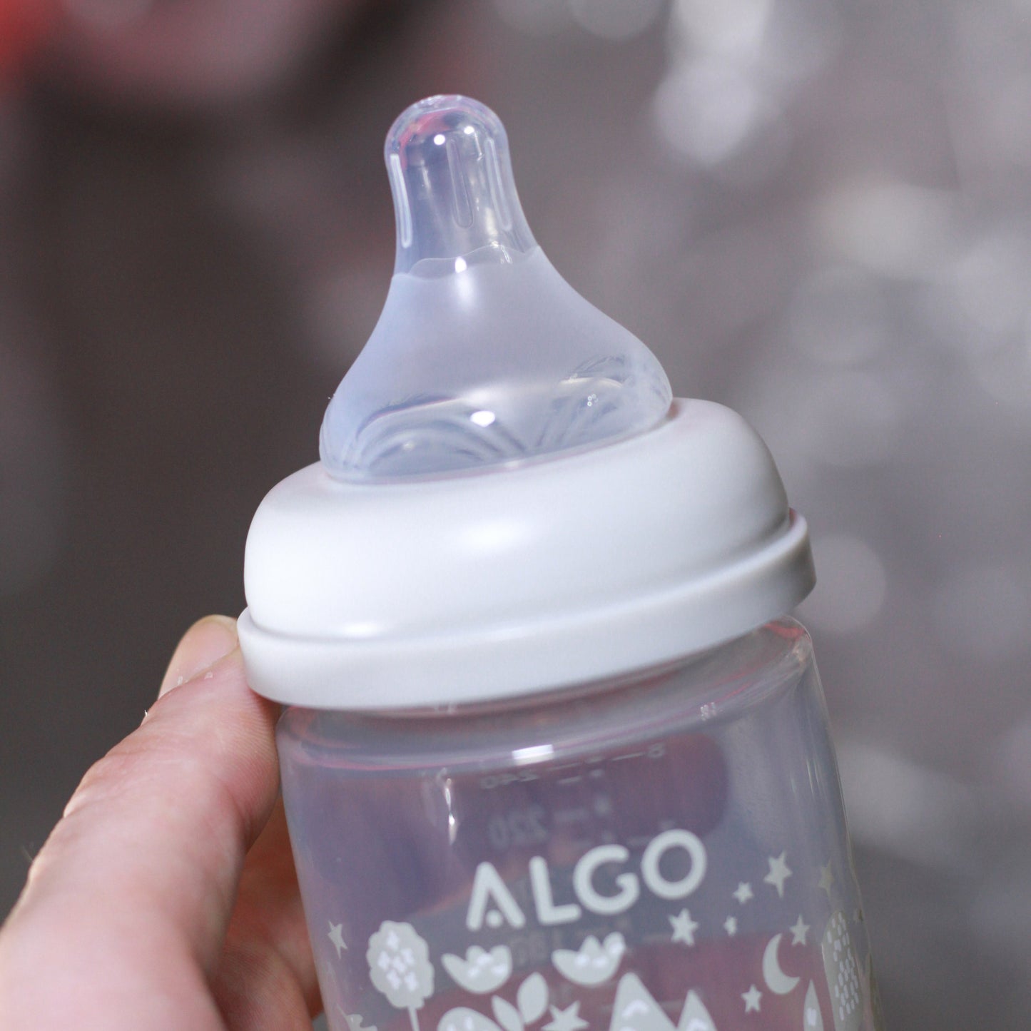 ALGO – Set de biberons en plastique anti-colique et sucette en silicone avec attache