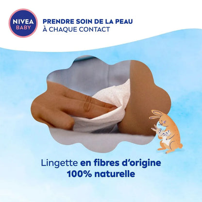 NIVEA – Baby Lingettes Soft & Cream Nettoyantes Douces à l’Huile d’Amande & Vitamines B5, C, E – 57 unités