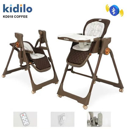Kidilo – Chaise haute 2-en-1 avec fonction balançoire électrique et télécommande – Modèle KD018