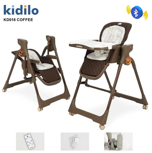 Kidilo – Chaise haute 2-en-1 avec fonction balançoire électrique et télécommande – Modèle KD018