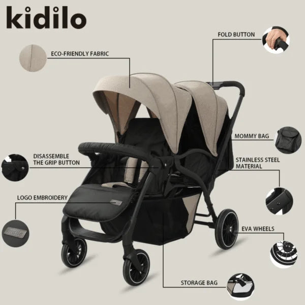 KIDILO – Poussette Double Jumeaux LB200