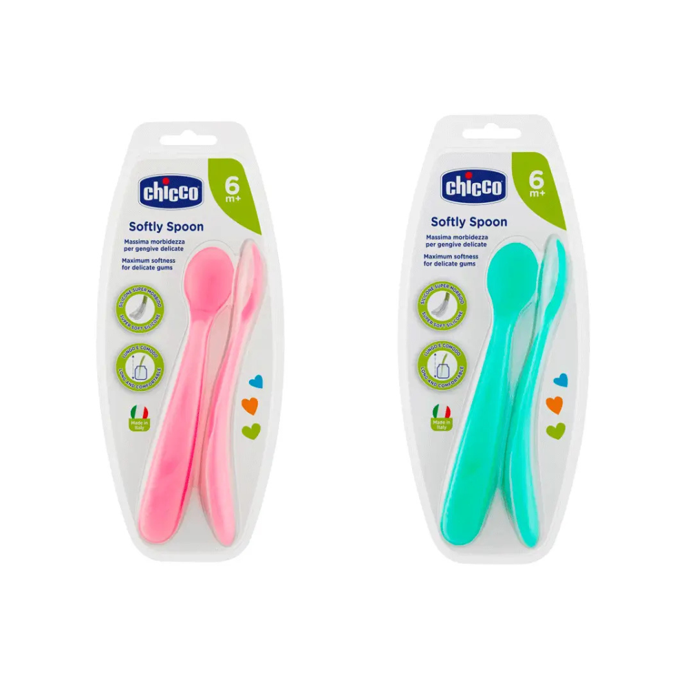 Chicco – Lot de 2 cuillères en silicone Super Soft pour bébé 6m+