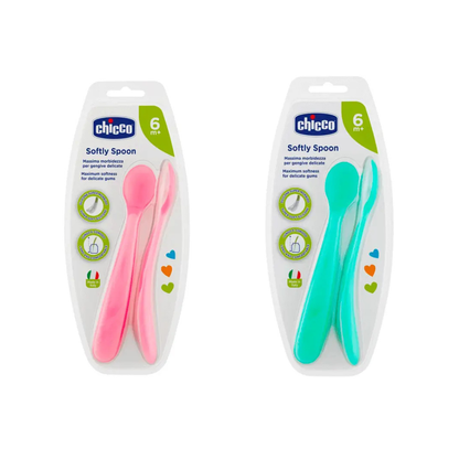 Chicco – Lot de 2 cuillères en silicone Super Soft pour bébé 6m+