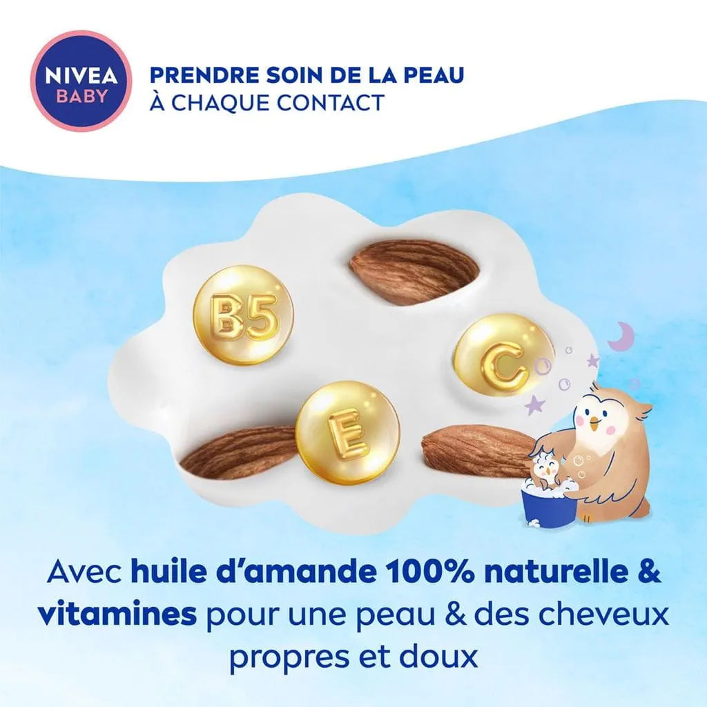 NIVEA – Baby Bain & Shampooing Bonne Nuit à l’Huile d’Amande & Vitamines B5, C, E – Formule Relaxante SleepEssence™