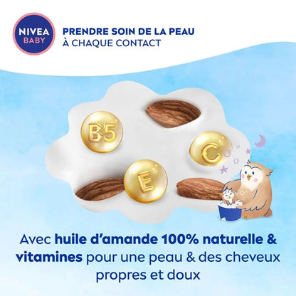 NIVEA – Baby Bain & Shampooing Bonne Nuit à l’Huile d’Amande & Vitamines B5, C, E – Formule Relaxante SleepEssence™
