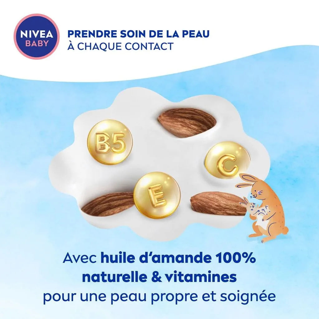 NIVEA – Baby Lingettes Soft & Cream Nettoyantes Douces à l’Huile d’Amande & Vitamines B5, C, E – 57 unités