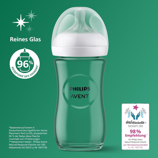 Philips Avent - Coffret Biberons en Verre Natural Response – Pure Glass (120ml + 2x240ml) + Sucette ultra douce