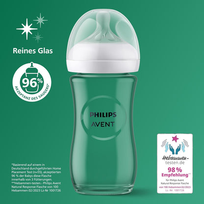 Philips Avent - Coffret Biberons en Verre  Natural Response – Pure Glass (120ml + 2x240ml) + Sucette ultra douce