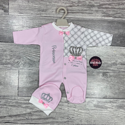 Grenouillère 2 pièces – Couronne – Coton – Nouveau-né