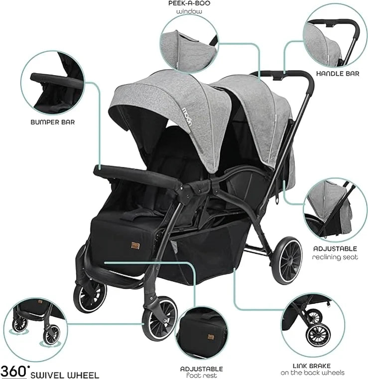 KIDILO – Poussette Double Jumeaux LB200