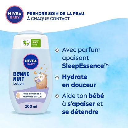 NIVEA – Baby Lotion Bonne Nuit à l’Huile d’Amande & Vitamines B5, C, E – Formule Relaxante SleepEssence™