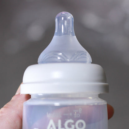 ALGO – Set de biberons en plastique anti-colique et sucette en silicone avec attache