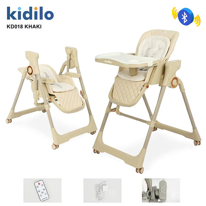 Kidilo – Chaise haute 2-en-1 avec fonction balançoire électrique et télécommande – Modèle KD018