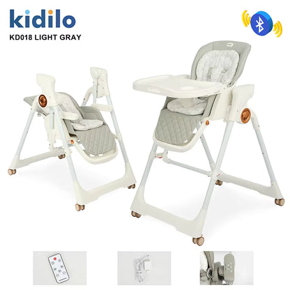 Kidilo – Chaise haute 2-en-1 avec fonction balançoire électrique et télécommande – Modèle KD018