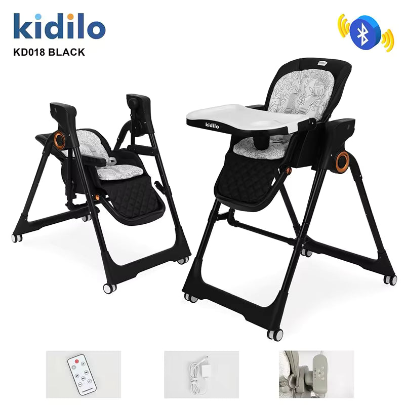 Kidilo – Chaise haute 2-en-1 avec fonction balançoire électrique et télécommande – Modèle KD018