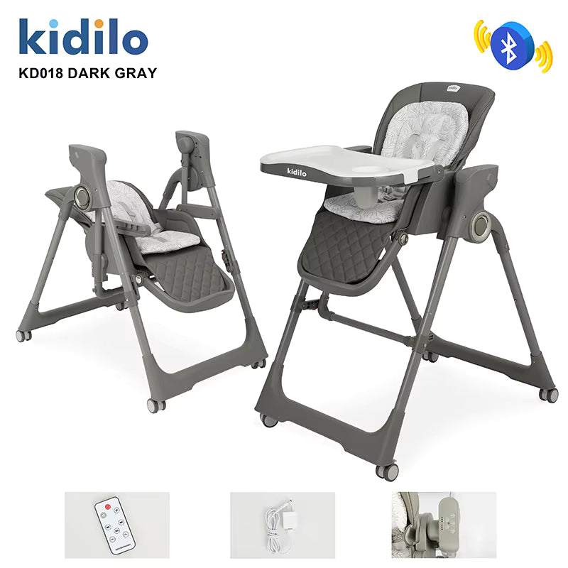 Kidilo – Chaise haute 2-en-1 avec fonction balançoire électrique et télécommande – Modèle KD018