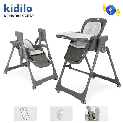 Kidilo – Chaise haute 2-en-1 avec fonction balançoire électrique et télécommande – Modèle KD018