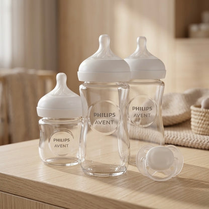 Philips Avent - Coffret Biberons en Verre  Natural Response – Pure Glass (120ml + 2x240ml) + Sucette ultra douce