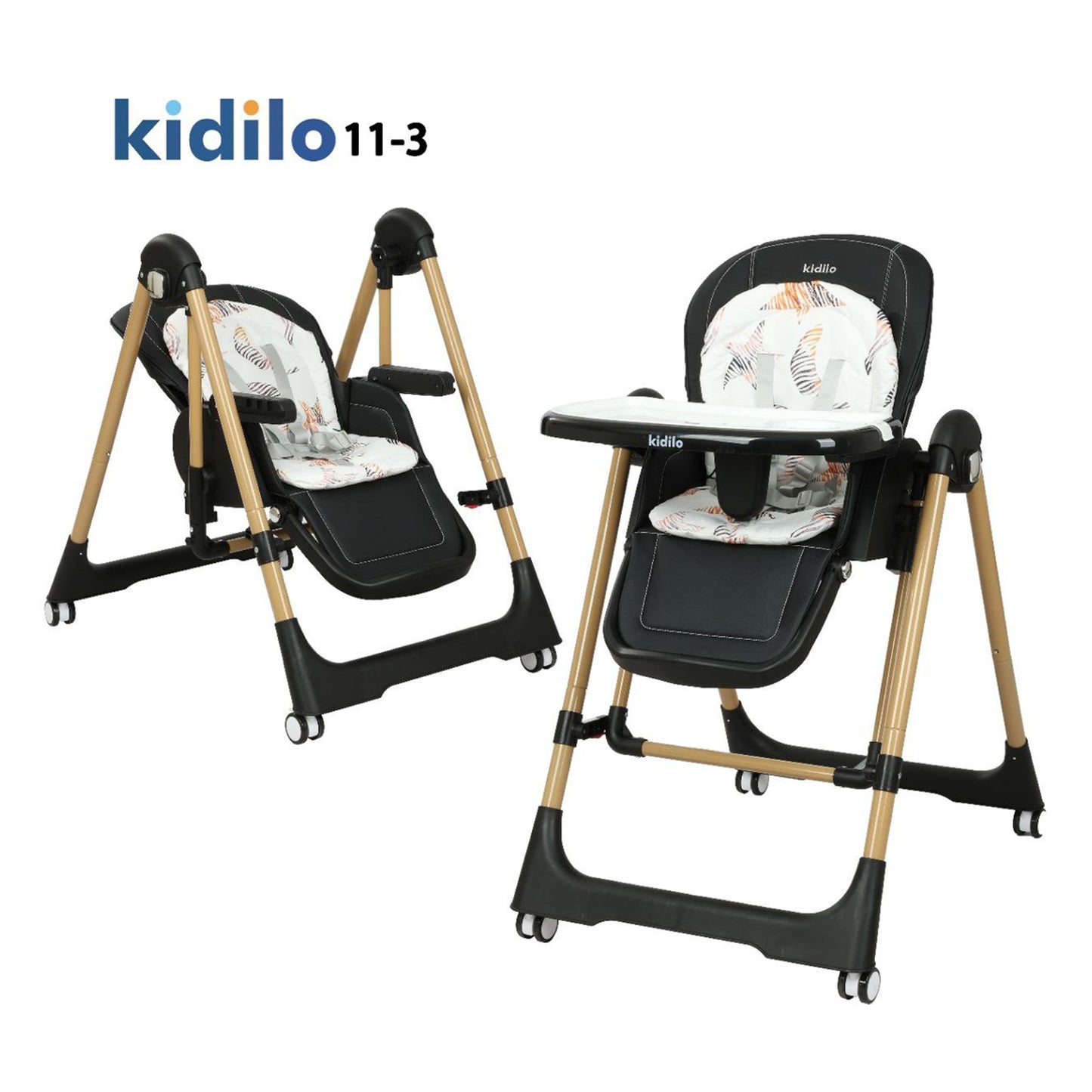 Kidilo – Chaise haute 2-en-1 avec fonction balançoire – Modèle 11-3