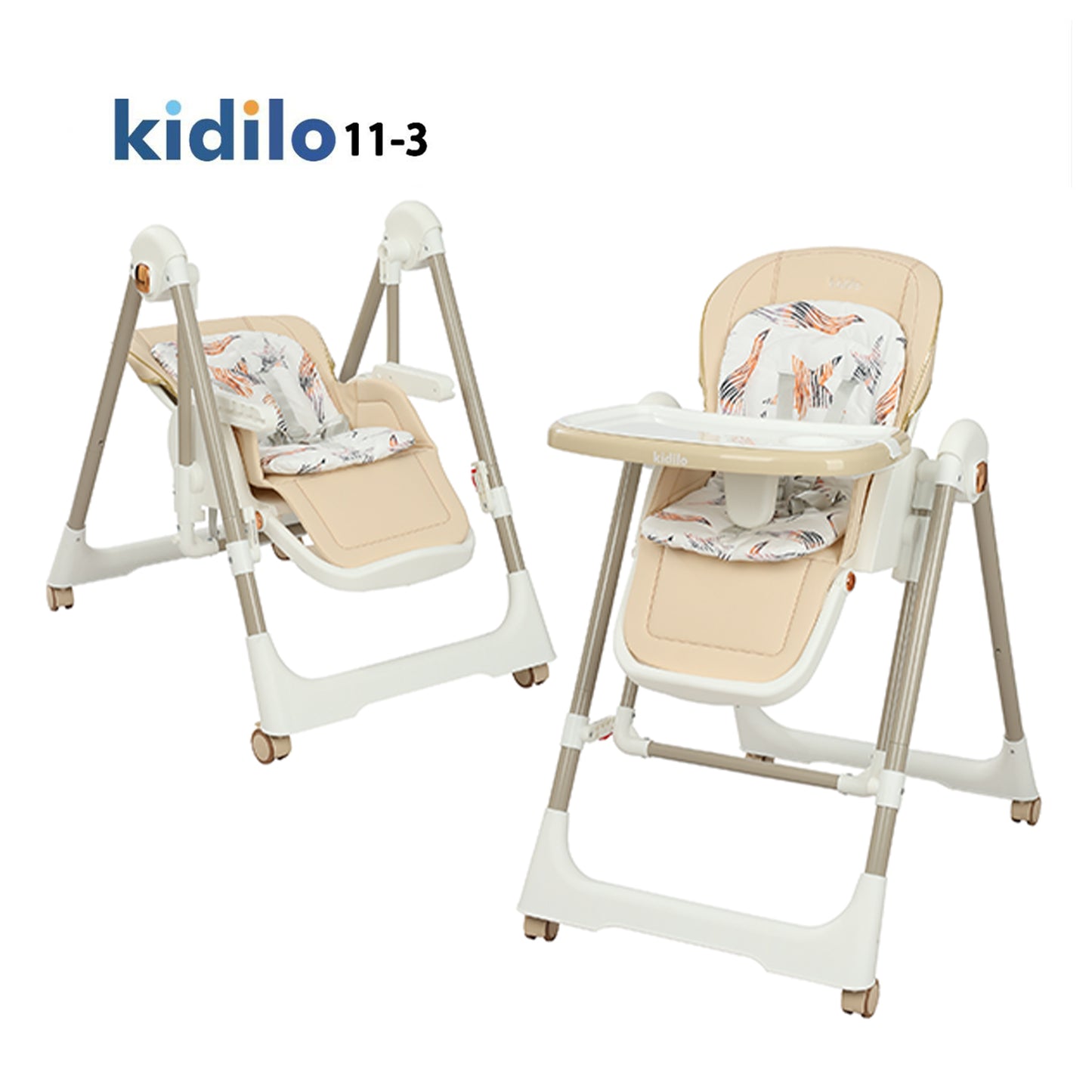 Kidilo – Chaise haute 2-en-1 avec fonction balançoire – Modèle 11-3