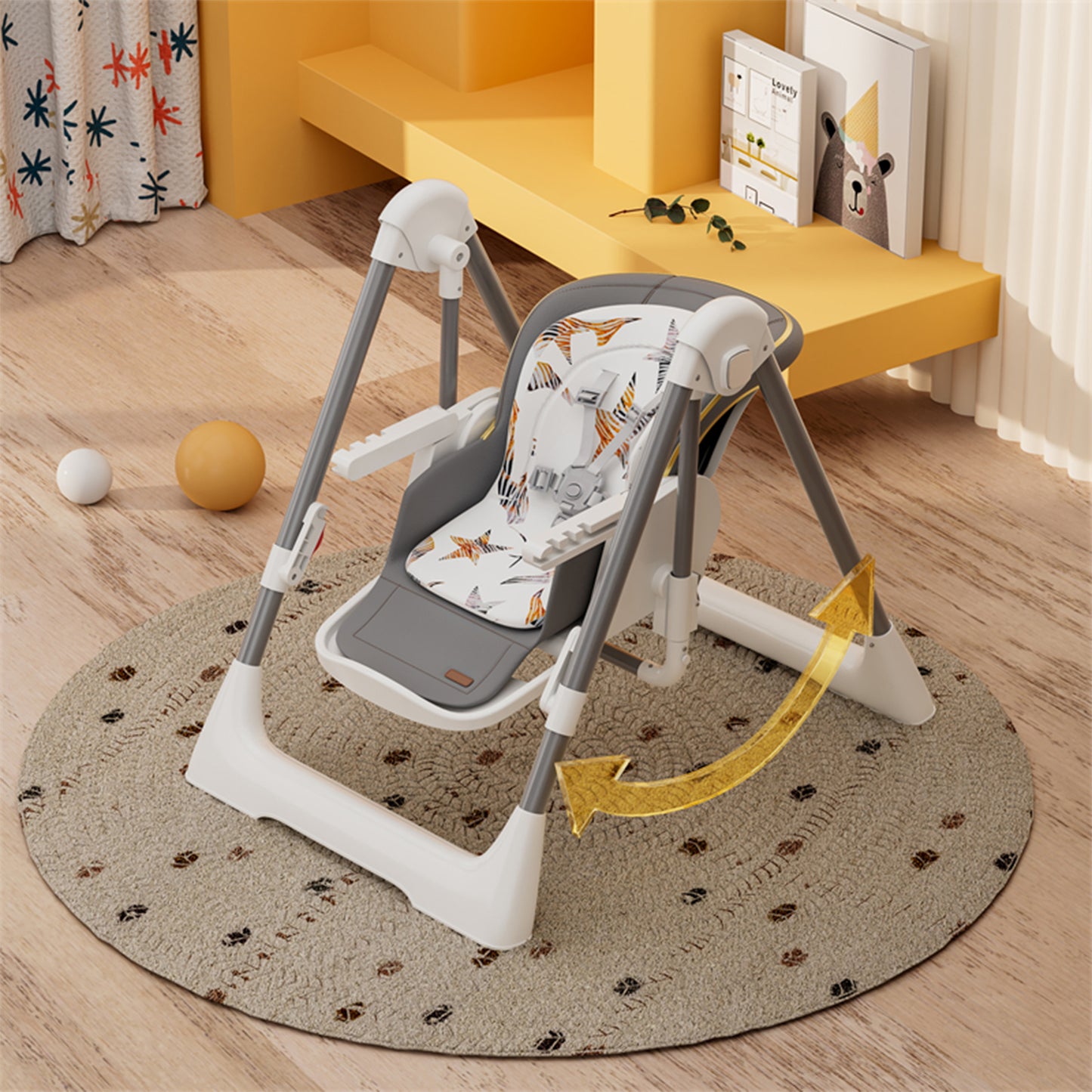 Kidilo – Chaise haute 2-en-1 avec fonction balançoire – Modèle 11-3