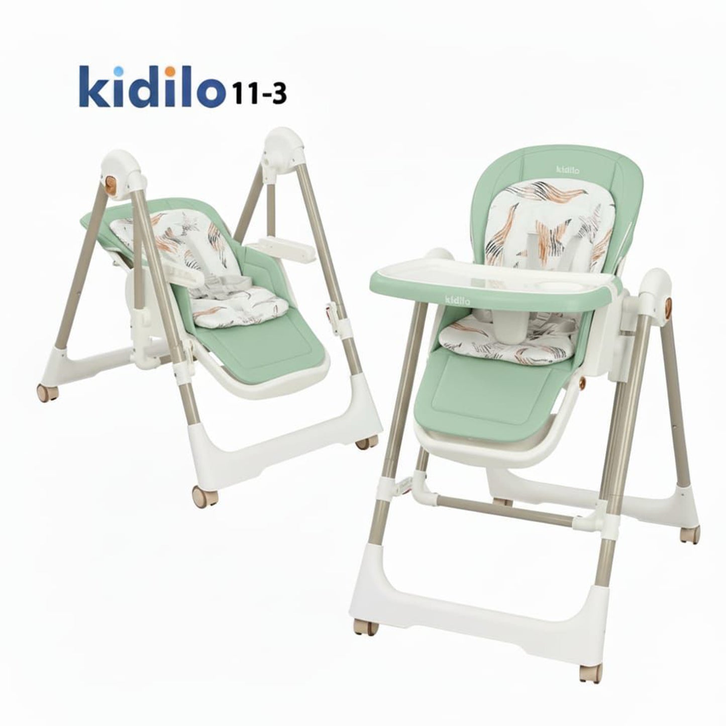 Kidilo – Chaise haute 2-en-1 avec fonction balançoire – Modèle 11-3