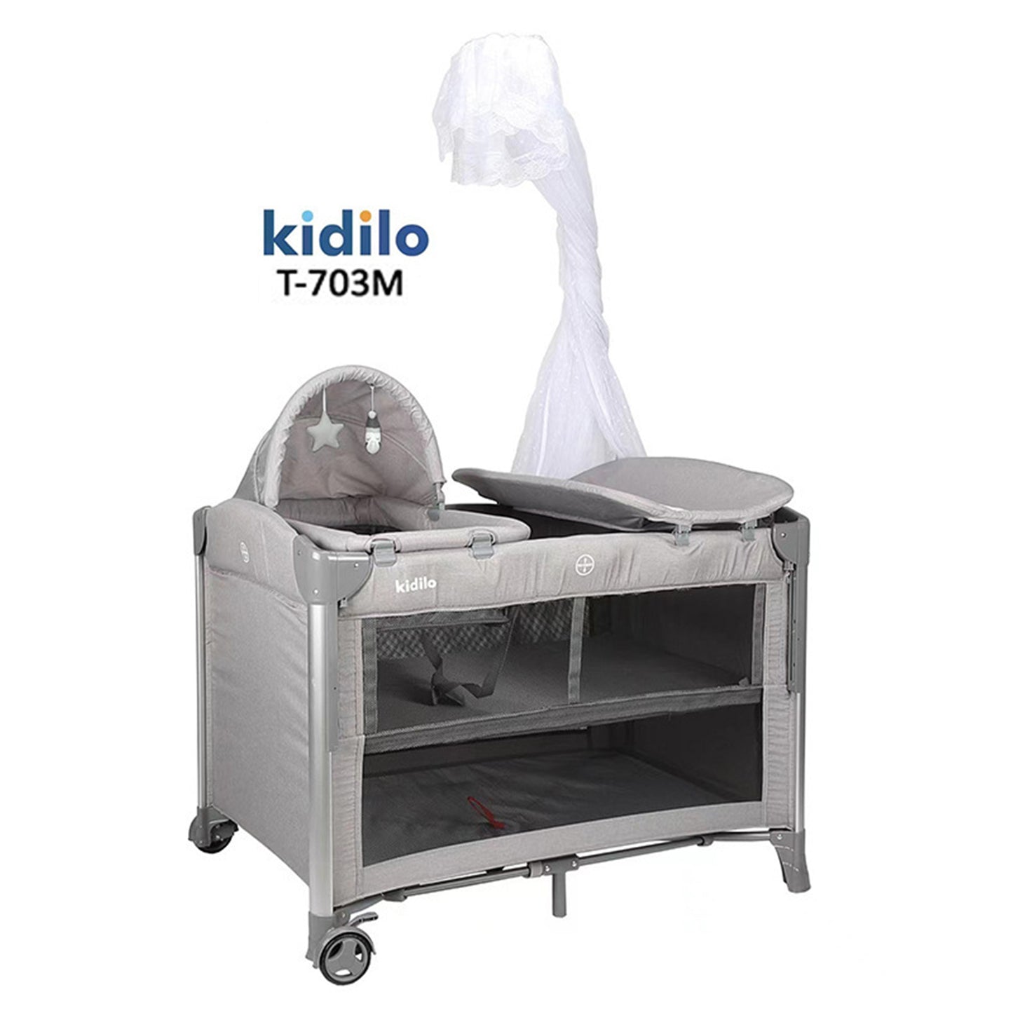 Kidilo – Lit bébé multifonction + parc de jeu + table à langer 5 en 1 – Modèle T-703M