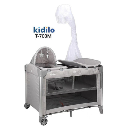 Kidilo – Lit bébé multifonction + parc de jeu + table à langer 5 en 1 – Modèle T-703M