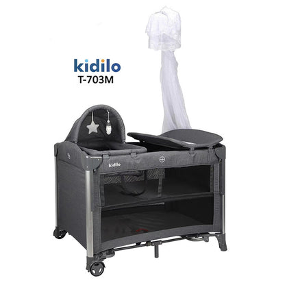 Kidilo – Lit bébé multifonction + parc de jeu + table à langer 5 en 1 – Modèle T-703M