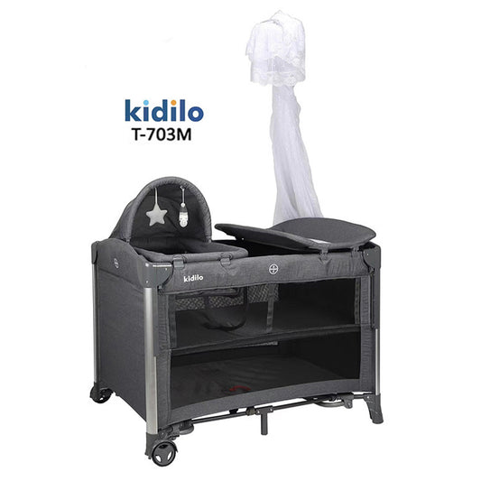 Kidilo – Lit bébé multifonction + parc de jeu + table à langer 5 en 1 – Modèle T-703M