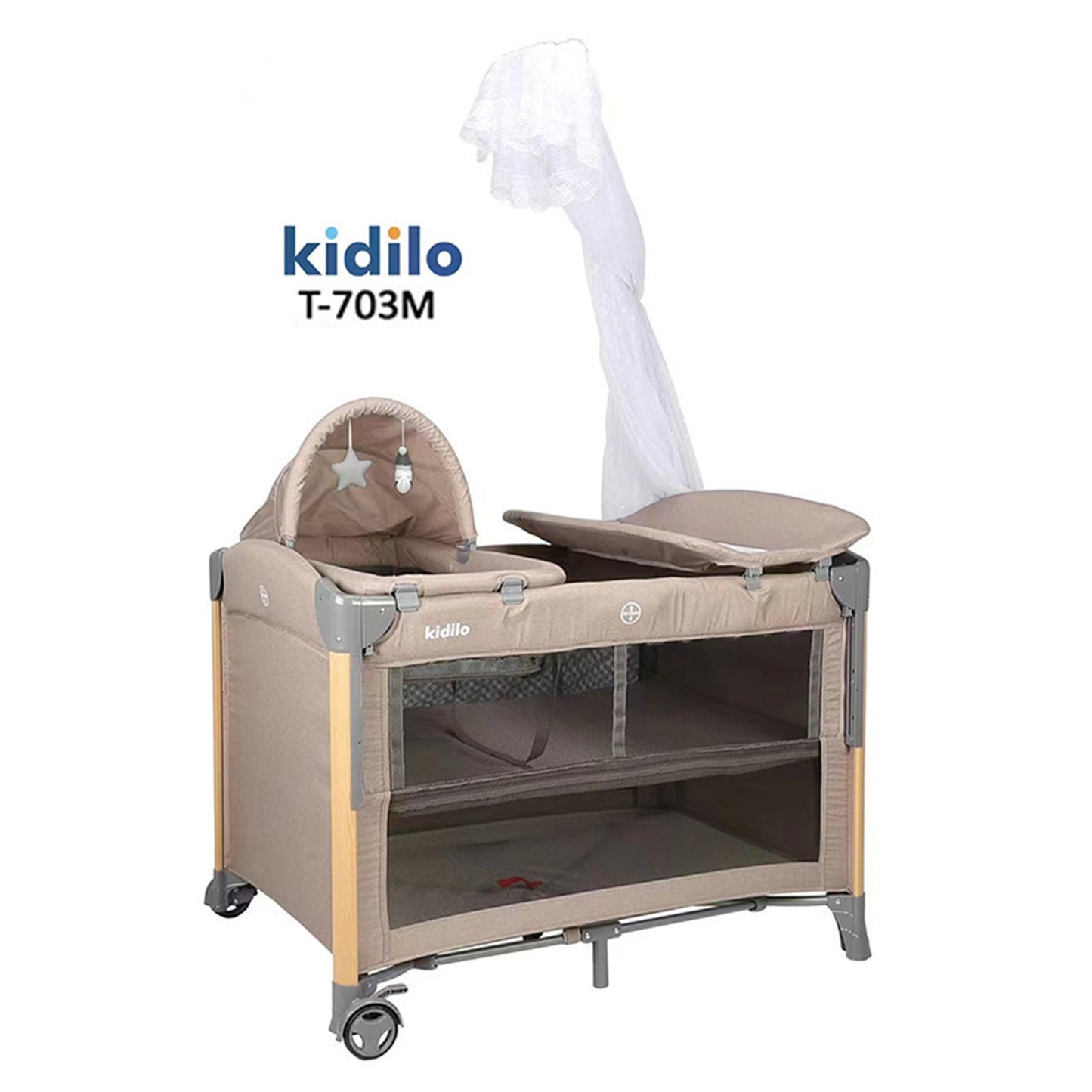 Kidilo – Lit bébé multifonction + parc de jeu + table à langer 5 en 1 – Modèle T-703M