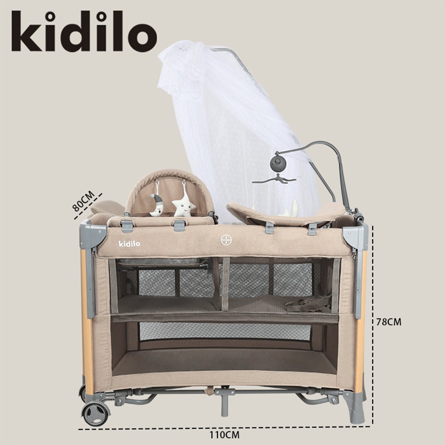 Kidilo – Lit bébé multifonction + parc de jeu + table à langer 5 en 1 – Modèle T-703M