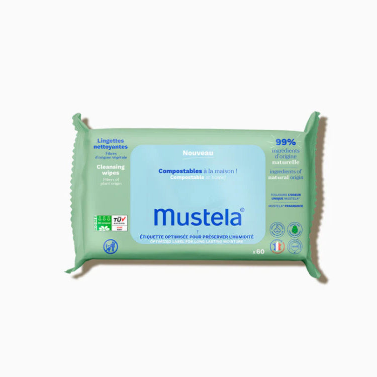 Mustela – Lingettes nettoyantes compostables x 60 pieces