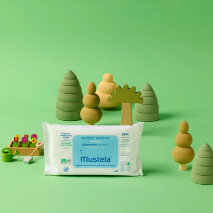 Mustela – Lingettes nettoyantes à l'eau compostables x 60 pieces