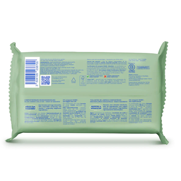 Mustela – Lingettes nettoyantes compostables x 60 pieces