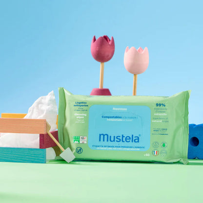 Mustela – Lingettes nettoyantes compostables x 60 pieces