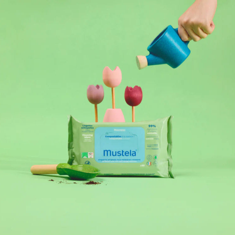 Mustela – Lingettes nettoyantes compostables x 60 pieces