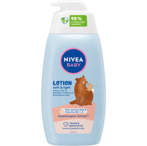 NIVEA – Baby Soft & Light Lotion à l’Amande & Vitamines B5, C, E – Hydratation Douce & Protection Quotidienne