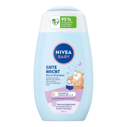 NIVEA – Baby Bain & Shampooing Bonne Nuit à l’Huile d’Amande & Vitamines B5, C, E – Formule Relaxante SleepEssence™